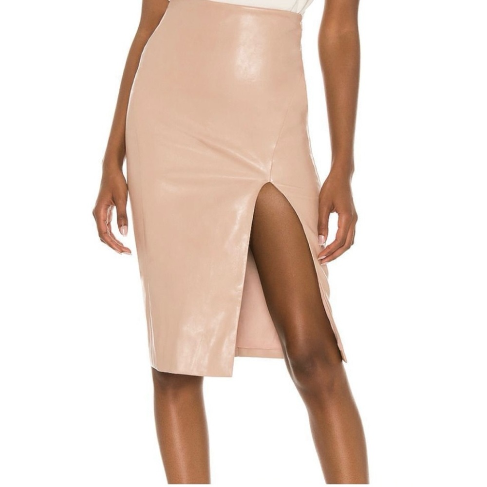 REVOLVE NWT Superdown Faux Leather Midi Skirt Size S Nude color.
